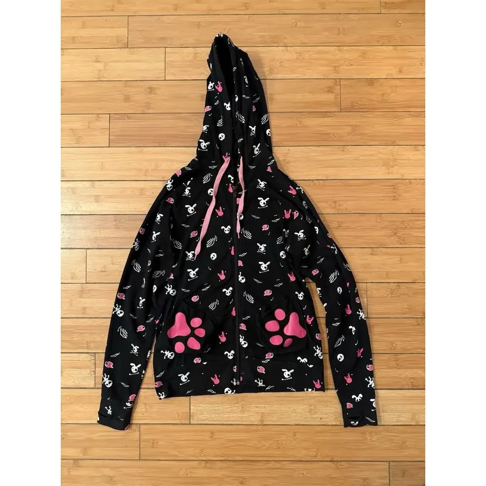RARE Living Dead Souls Sz M Bunny Pink Paw Print Hoodie.